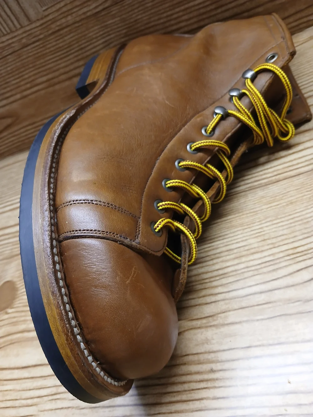 Unmarked Goodyear Leather Welt Lace-Up Boots with Yellow Accents Size 12